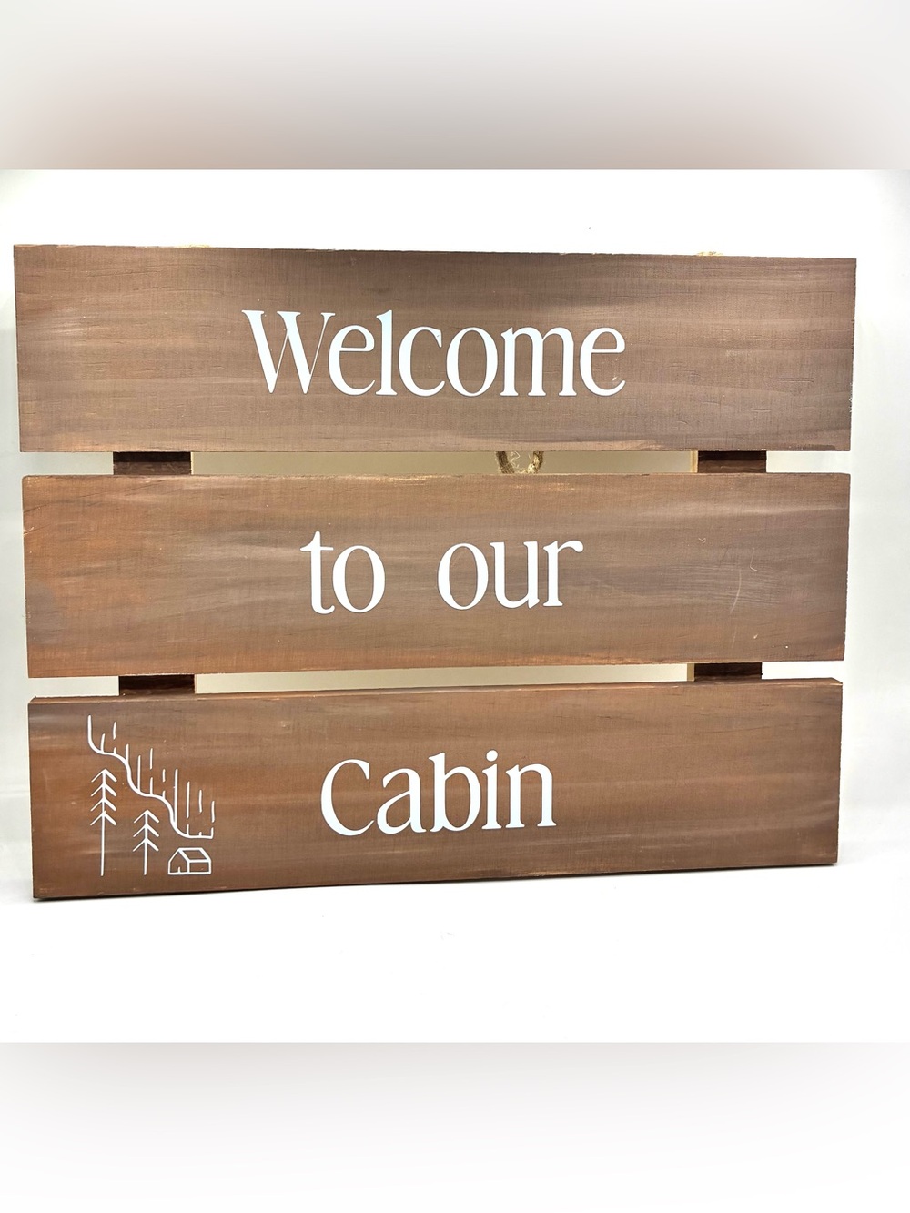 Welcome to Our Cabin Wooden Wall Sign - Brown & Gray